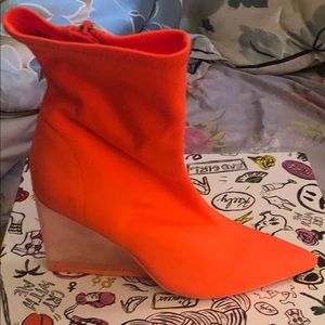 Jeffrey Campbell neon orange ankle boots